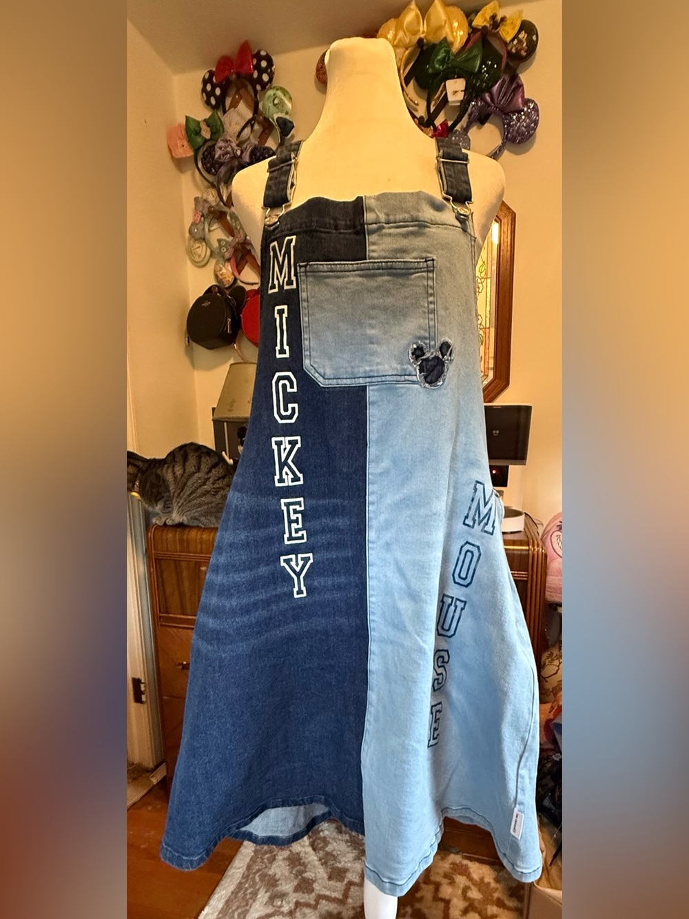 Disney her universe 1x plus Light Blue Women's Patchwork Jeans Mickey Detail
